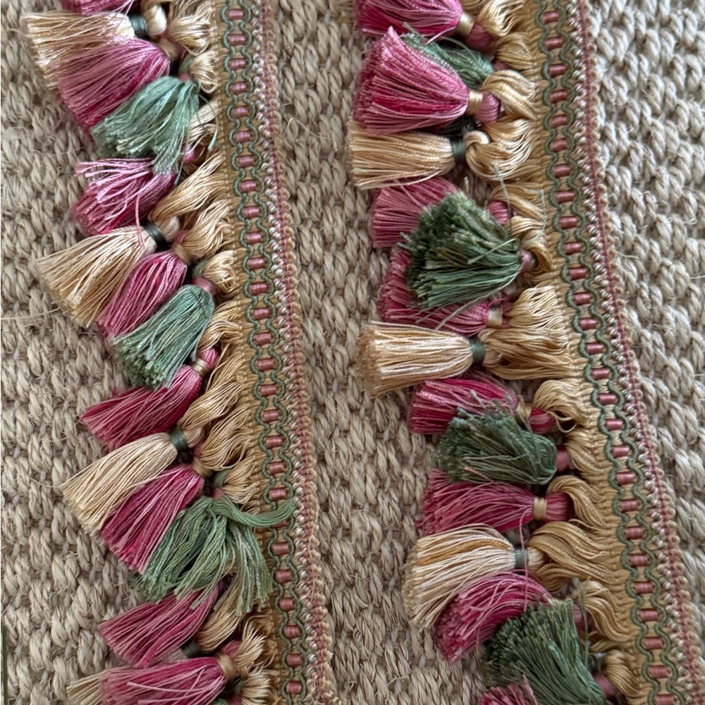 14 Feet of Tassel Trim in Pink, Green, and Golden Yellow